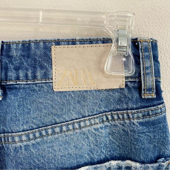 Zara High Rise Straight Leg Ripped Jeans Size 4 100% Cotton Mom Fit Cropped - Picture 9 of 12